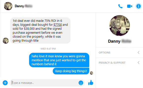 Facebook message from Danny