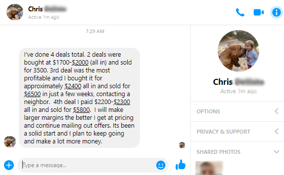 Facebook message from Chris