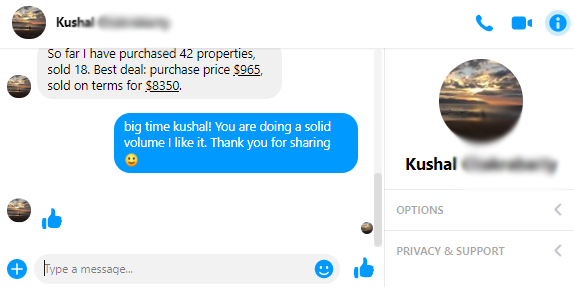 Facebook message from Kushal