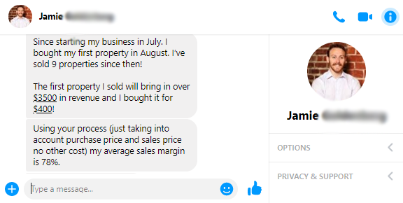 Facebook message from Jamie
