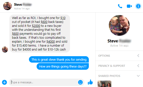 Facebook message from Steve